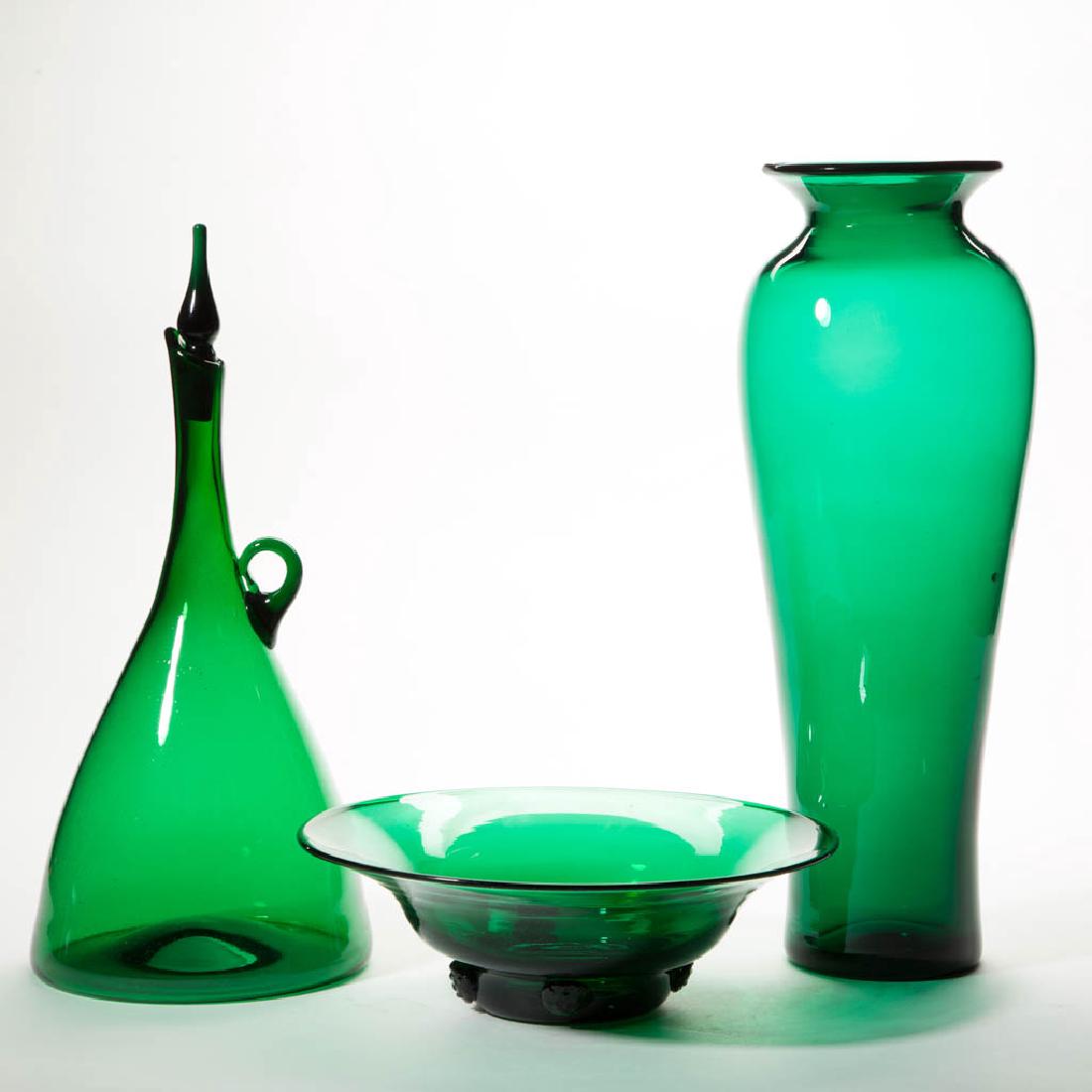 BLENKO EMERALD GREEN GLASS ARTICLES, LOT OF THREE (1 of 1)
