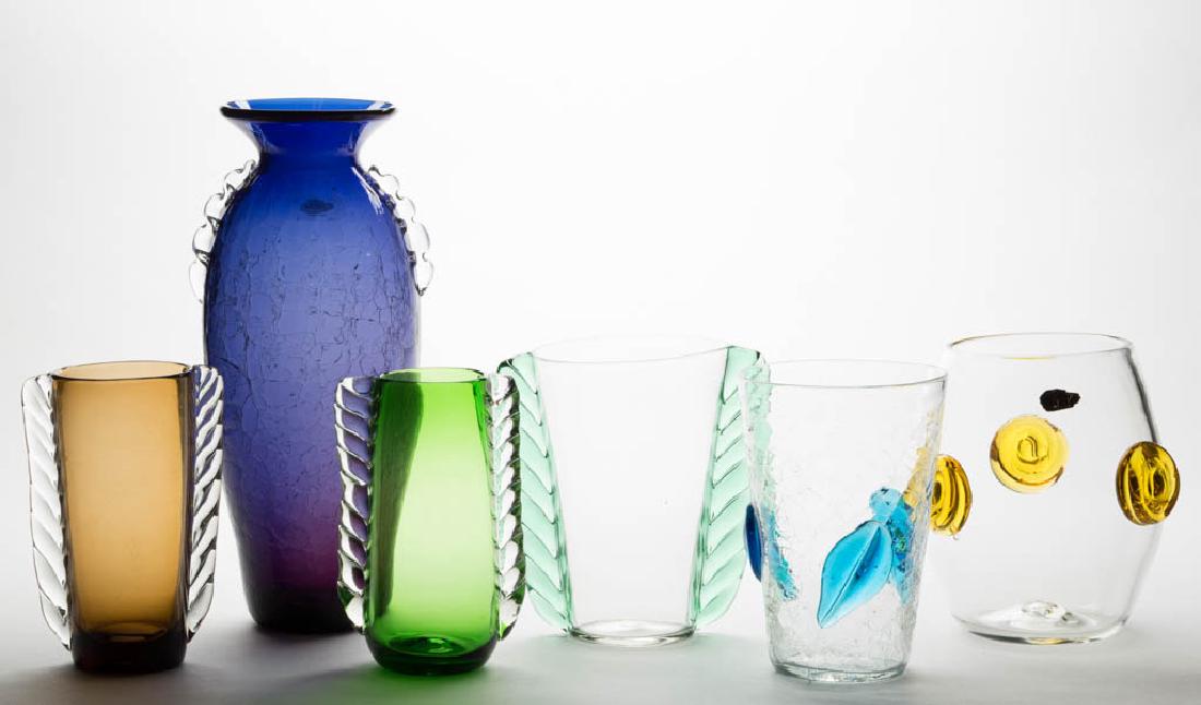 BLENKO APPLIED GLASS DECORATED VASES, LOT OF SIX (1 of 1)