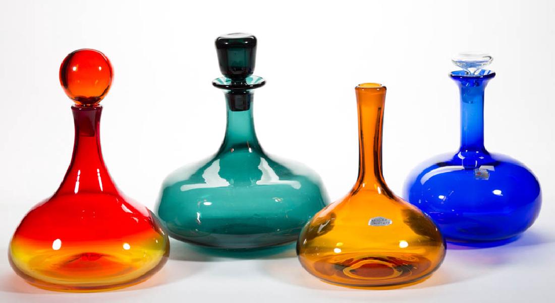 BLENKO BULBOUS FORM GLASS DECANTERS, LOT OF FOUR (1 of 1)