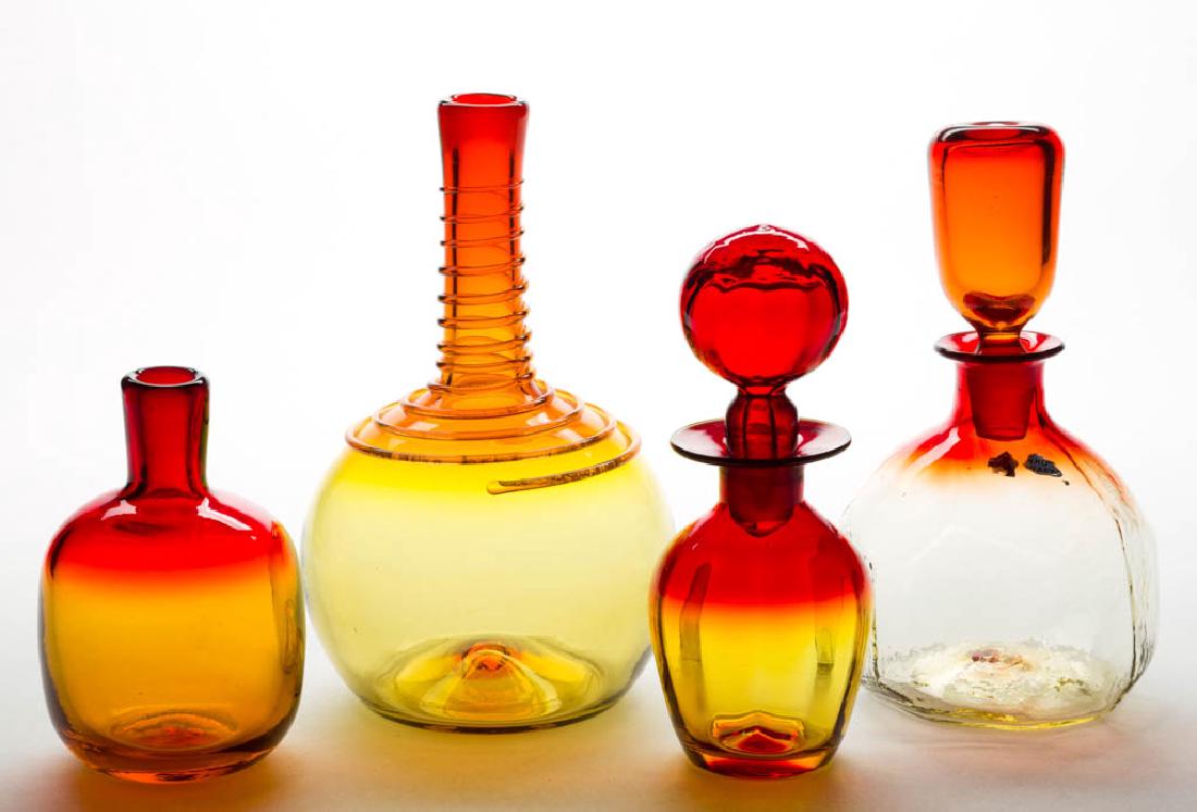 BLENKO TANGERINE GLASS DECANTERS, LOT OF FOUR (1 of 1)