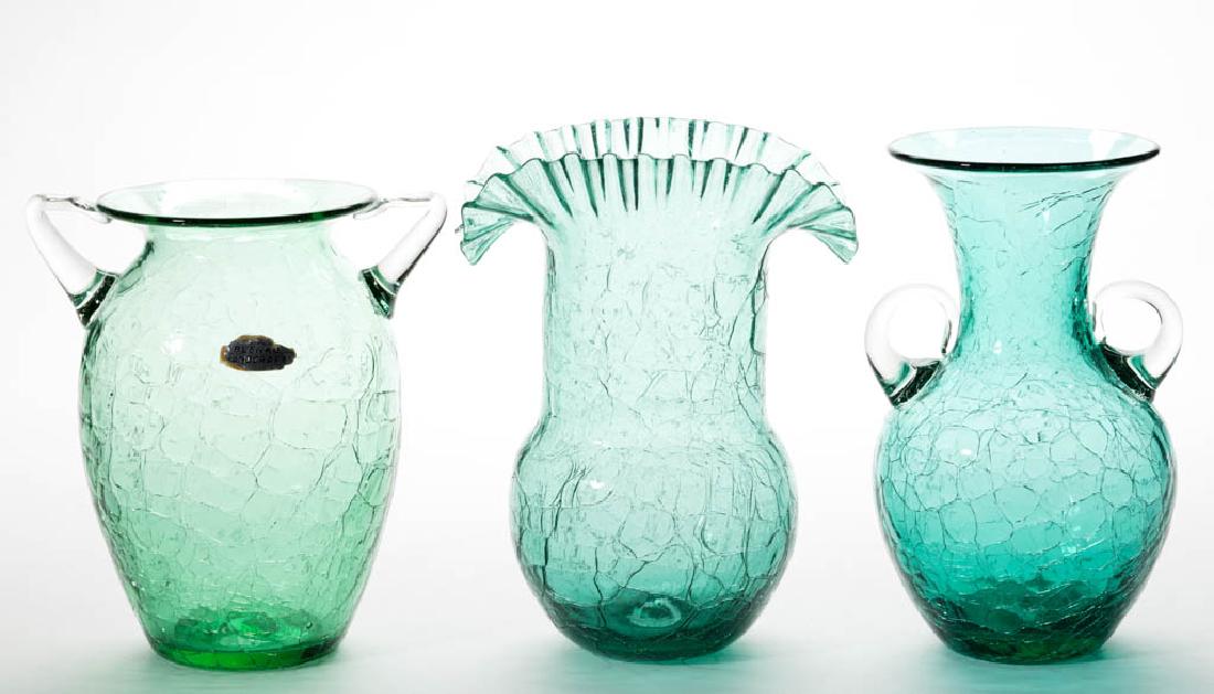 BLENKO CRACKLE GLASS VASES, LOT OF THREE (1 of 1)