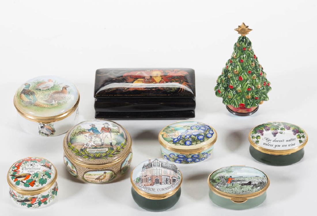 ASSORTED ENGLISH ENAMEL BOXES, LOT OF EIGHT (1 of 1)