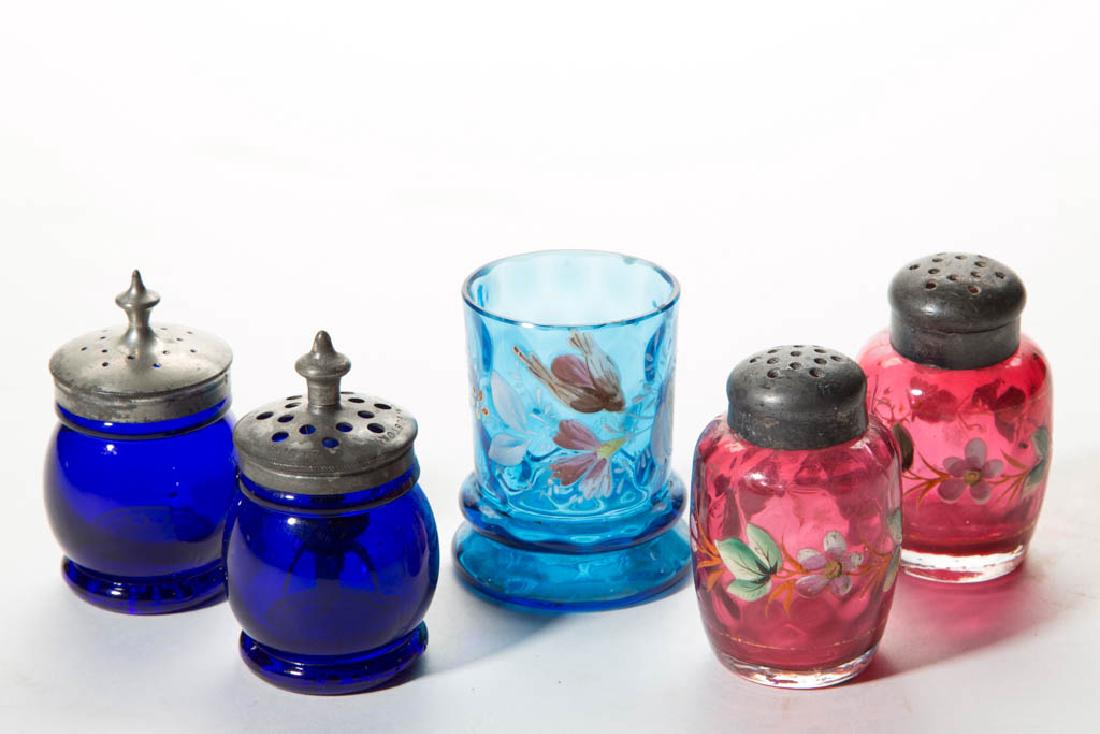 ASSORTED VICTORIAN COLORED GLASS CONDIMENT ARTICLES, (1 of 1)