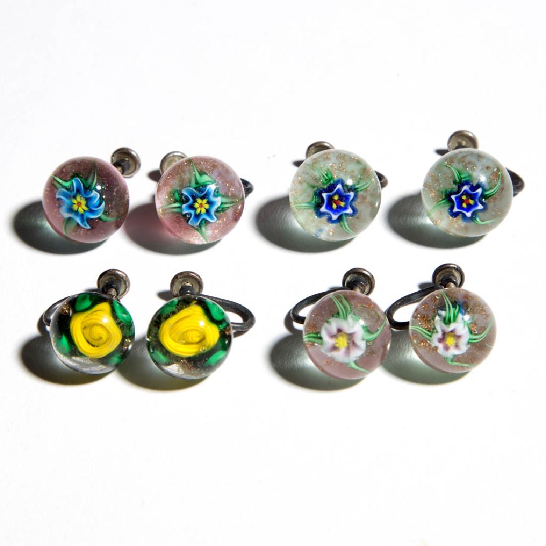 CHARLES KAZIUN STUDIO ART GLASS PAPERWEIGHT EARRINGS, (1 of 1)