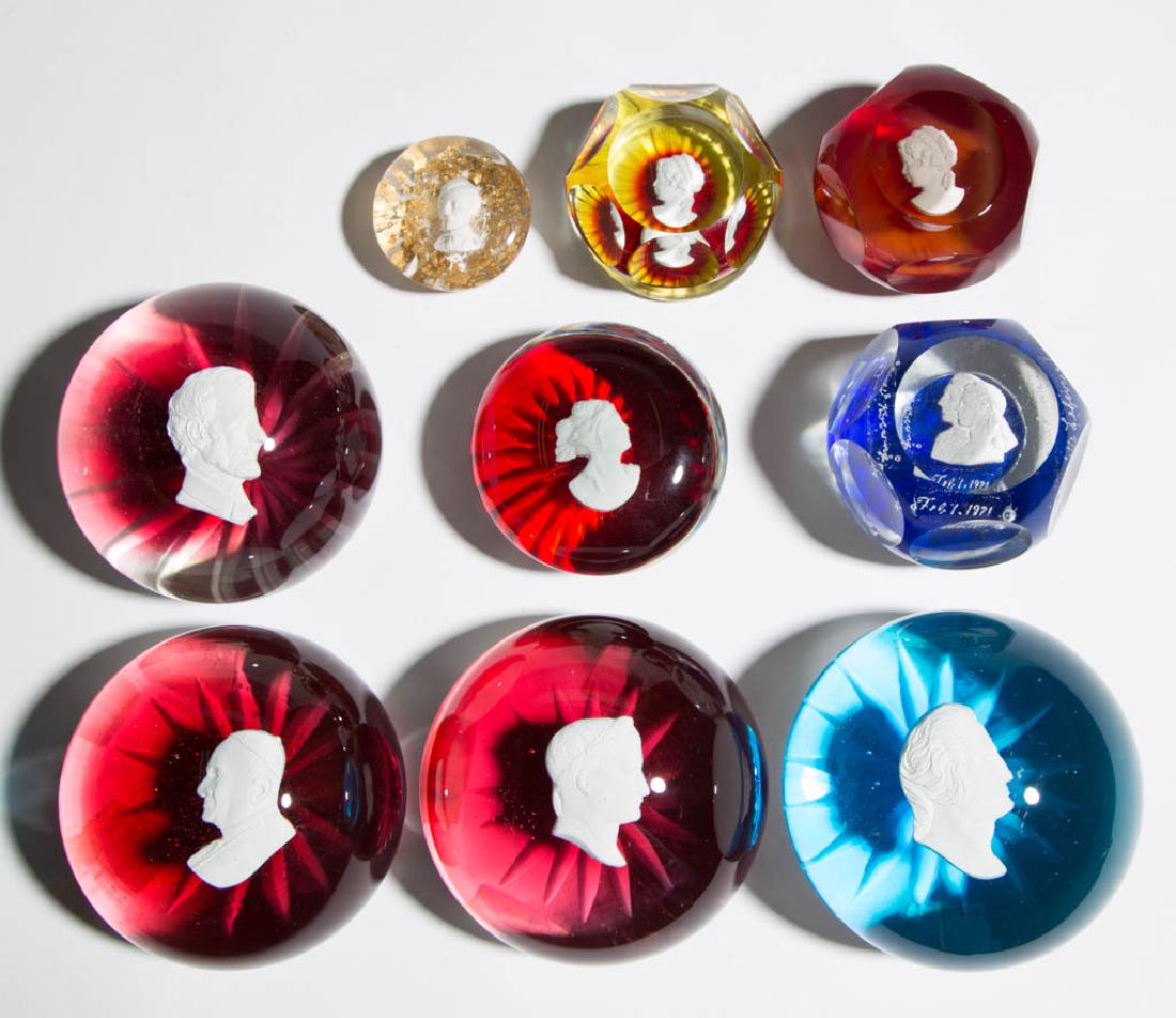 ASSORTED SULPHIDE PAPERWEIGHTS, LOT OF NINE (1 of 1)