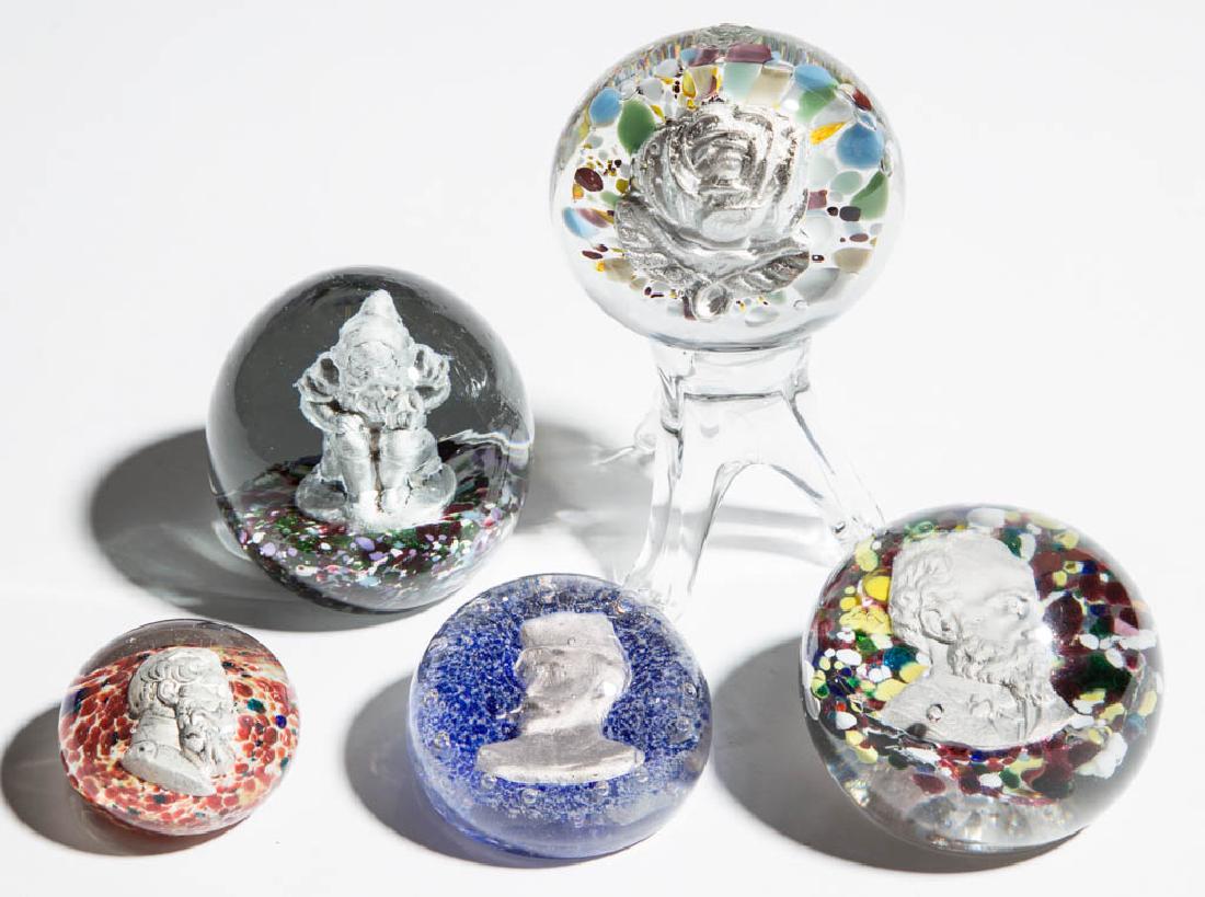 ASSORTED SULPHIDE PAPERWEIGHTS, LOT OF FIVE (1 of 3)