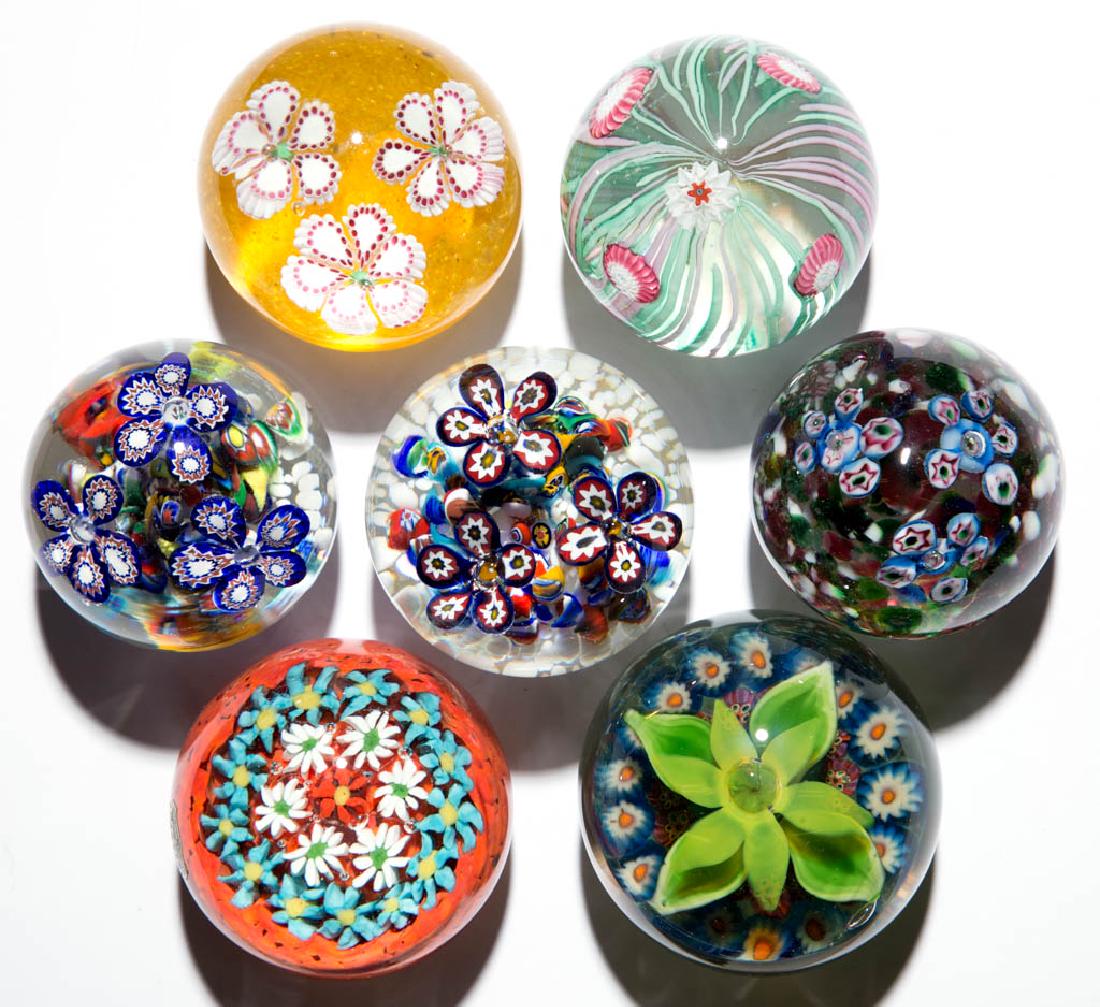 ASSORTED FLORAL MILLEFIORI PAPERWEIGHTS, LOT OF SEVEN (1 of 1)