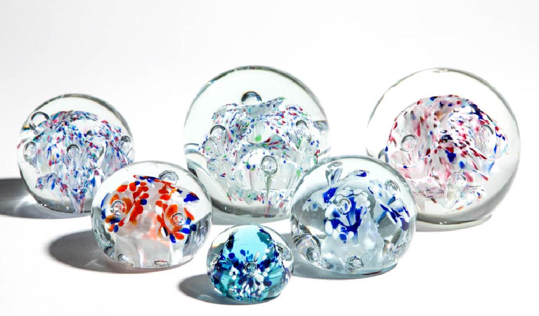 ASSORTED MOTTLED THREE-FLOWER PAPERWEIGHTS, LOT OF SIX (1 of 1)