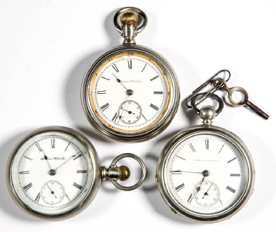 HAMPDEN SEVEN-JEWEL MAN'S POCKET WATCHES, LOT OF THREE (1 of 2)