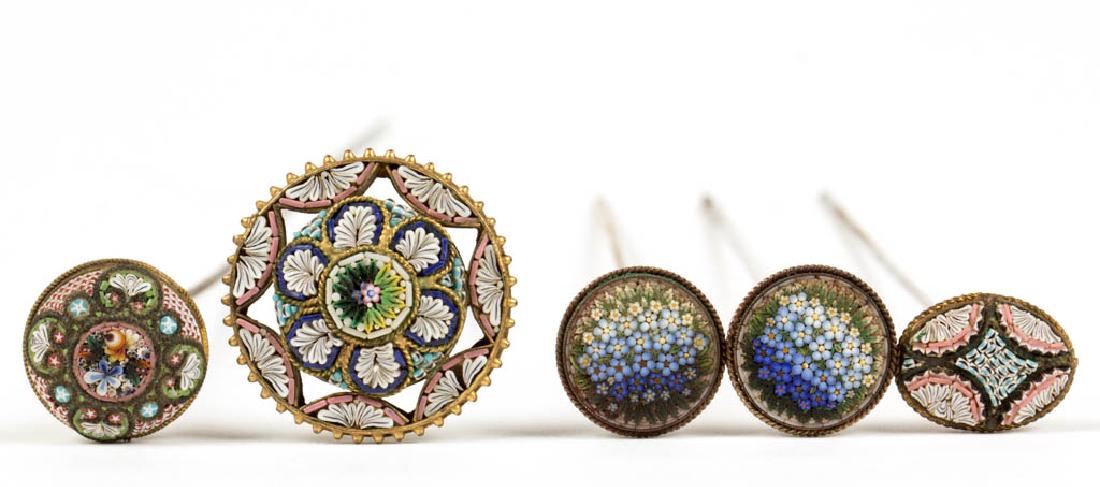 ANTIQUE / VINTAGE FLORAL MICRO-MOSAIC HATPINS, LOT OF (1 of 3)