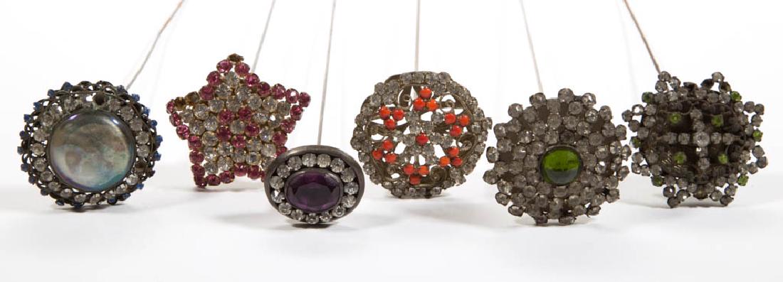 ANTIQUE / VINTAGE RHINESTONE HATPINS, LOT OF SIX (1 of 3)