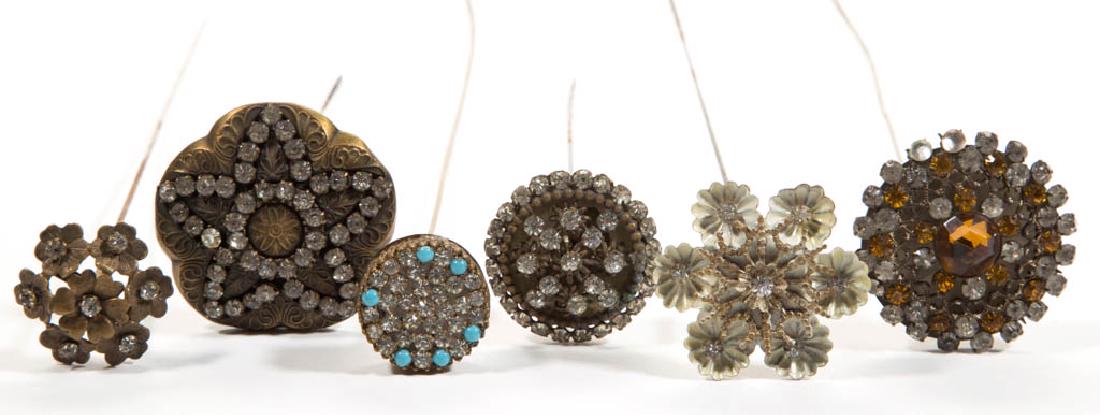 ANTIQUE / VINTAGE RHINESTONE HATPINS, LOT OF SIX (1 of 3)
