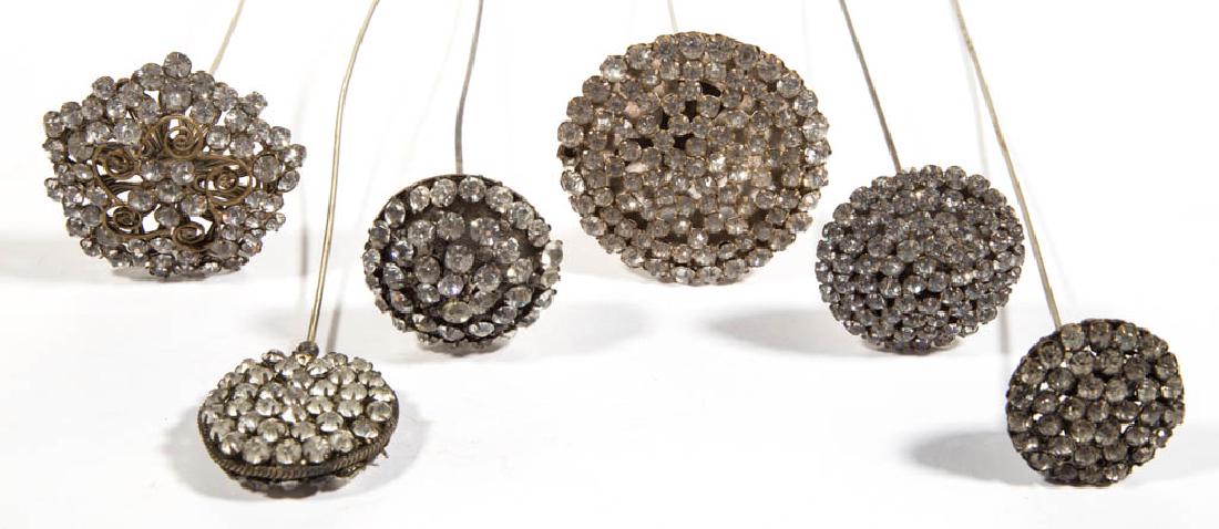 ANTIQUE / VINTAGE RHINESTONE HATPINS, LOT OF SIX (1 of 3)