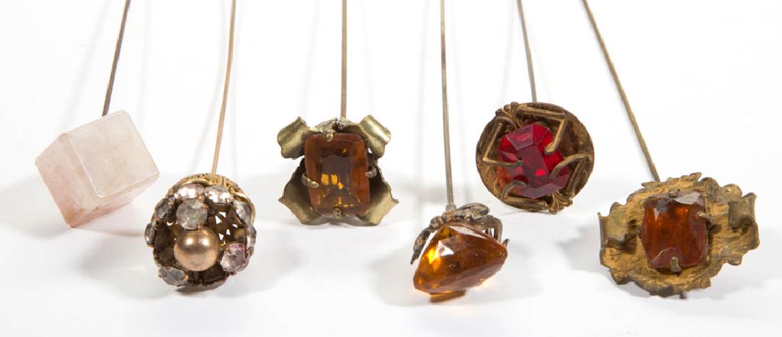 ANTIQUE / VINTAGE RHINESTONE HATPINS, LOT OF SIX (1 of 3)