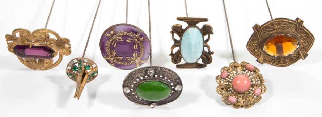 ANTIQUE / VINTAGE RHINESTONE HATPINS, LOT OF SEVEN (1 of 3)