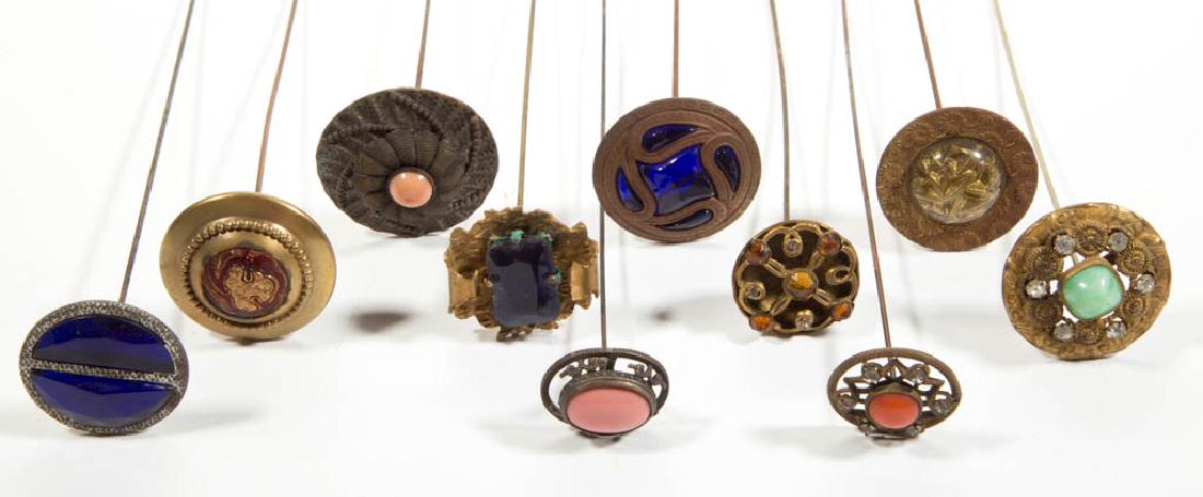 VINTAGE RHINESTONE / GLASS HATPINS, LOT OF TEN (1 of 3)