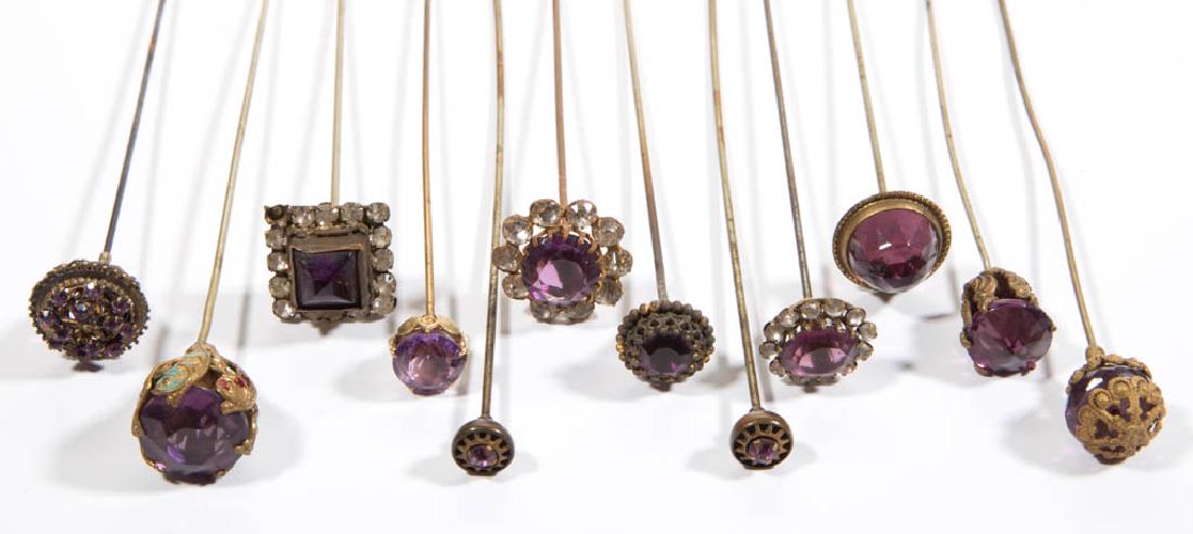 ANTIQUE / VINTAGE RHINESTONE / GLASS HATPINS, LOT OF 12 (1 of 3)