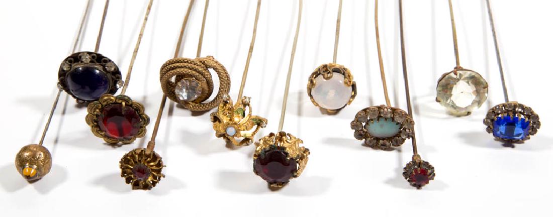 ANTIQUE / VINTAGE RHINESTONE / GLASS HATPINS, LOT OF 12 (1 of 3)