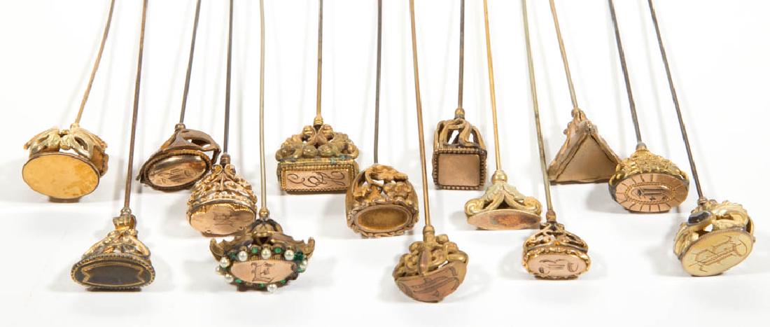 ANTIQUE GOLD-FILLED HATPINS, LOT OF 14 (1 of 3)