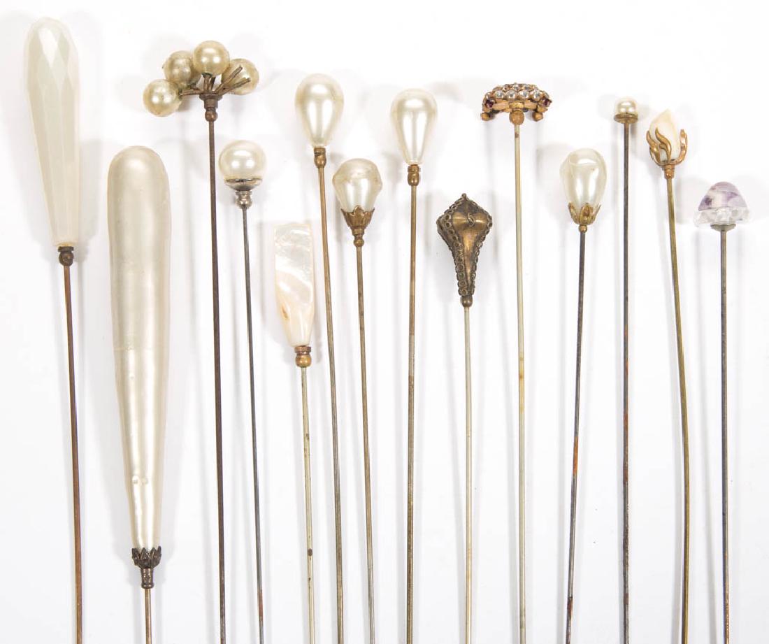 ANTIQUE / VINTAGE RHINESTONE HATPINS, LOT OF 14 (1 of 3)