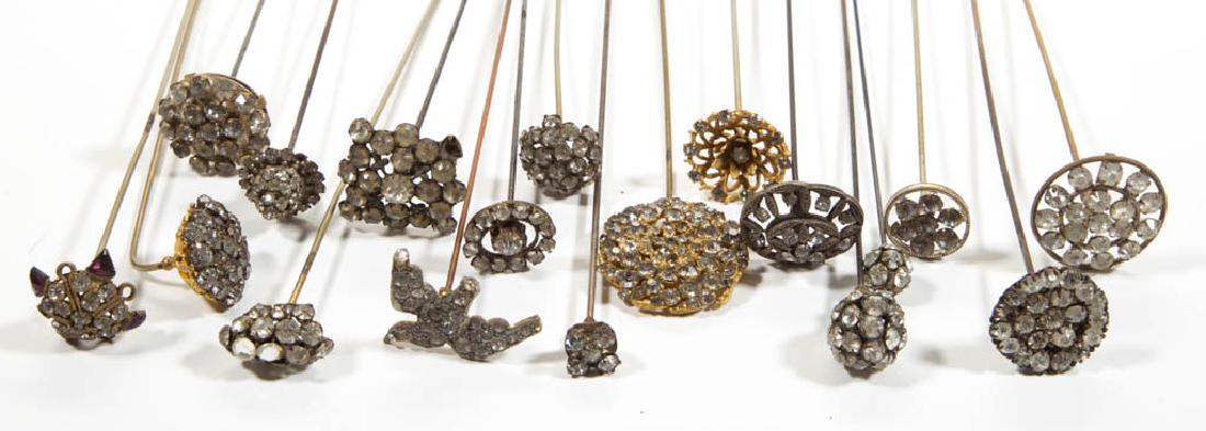 ANTIQUE / VINTAGE RHINESTONE HATPINS, LOT OF 18 (1 of 2)