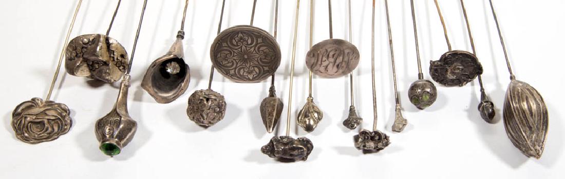 ANTIQUE / VINTAGE SILVER HATPINS, LOT OF 17 (1 of 3)