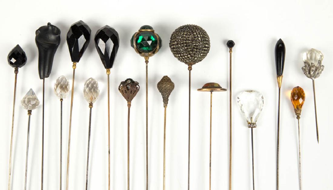 ANTIQUE / VINTAGE RHINESTONE / GLASS HATPINS, LOT OF 17 (1 of 2)