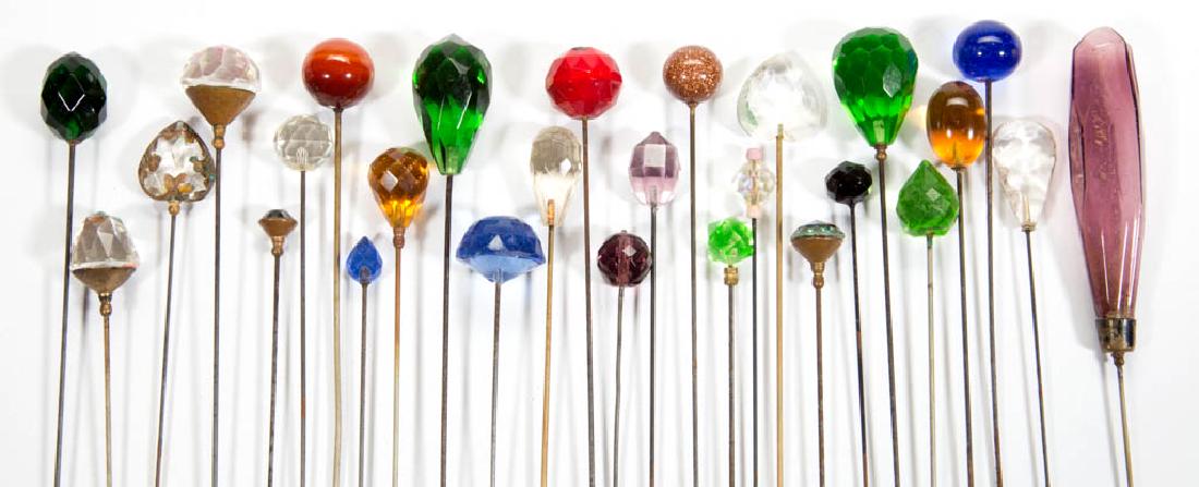 VINTAGE RHINESTONE / GLASS HATPINS, LOT OF 27 (1 of 2)