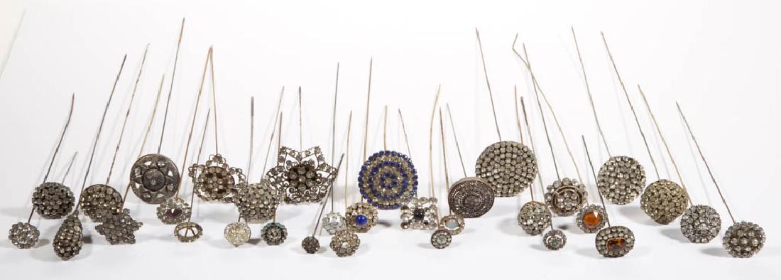 ANTIQUE / VINTAGE RHINESTONE HATPINS, LOT OF 32 (1 of 3)