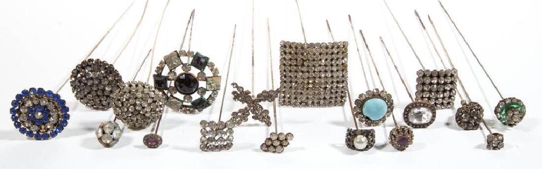ANTIQUE / VINTAGE RHINESTONE HATPINS, LOT OF 18 (1 of 3)