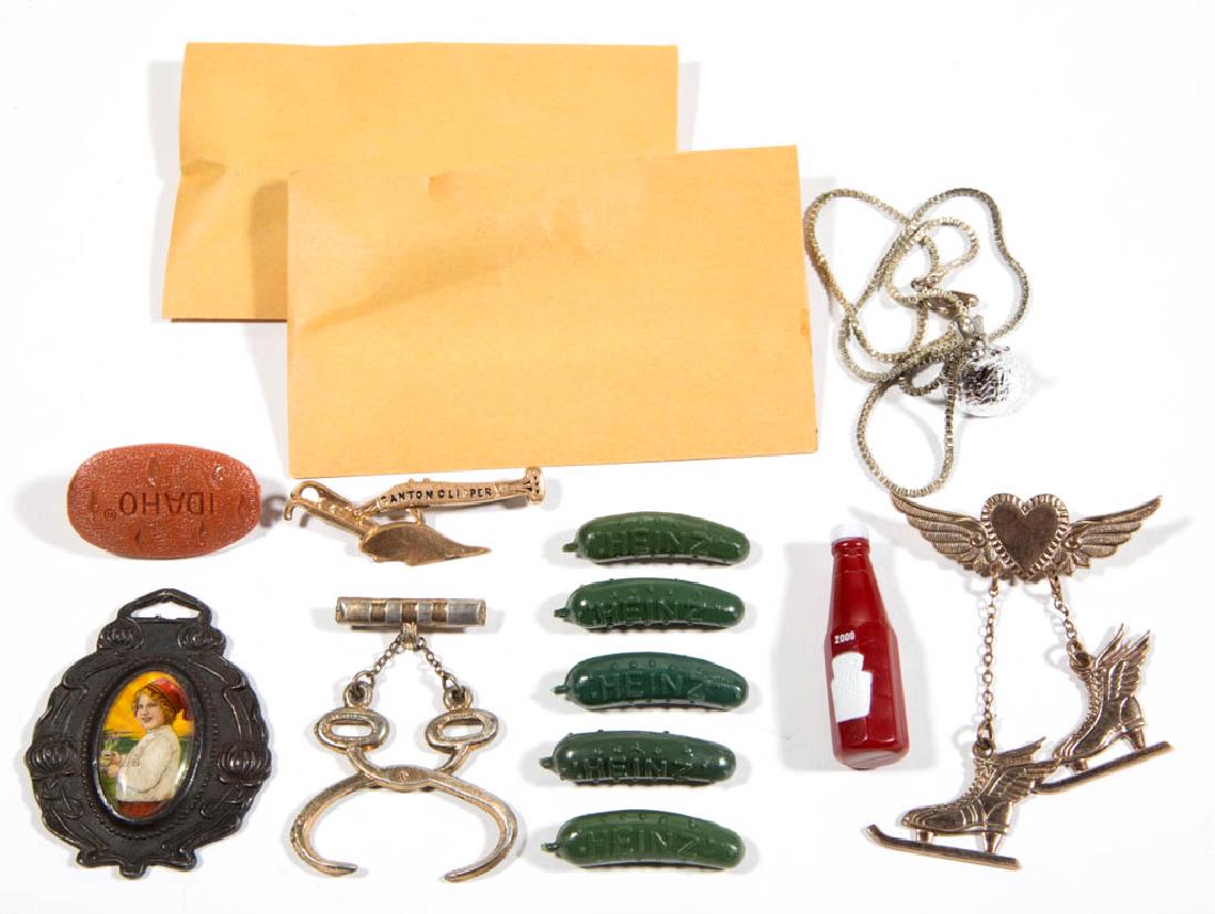 ASSORTED ANTIQUE / VINTAGE ADVERTISING COSTUME JEWELRY, (1 of 1)