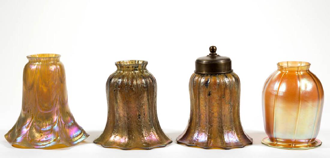 ASSORTED IRIDESCENT ART GLASS LAMP SHADES, LOT OF FOUR (1 of 1)