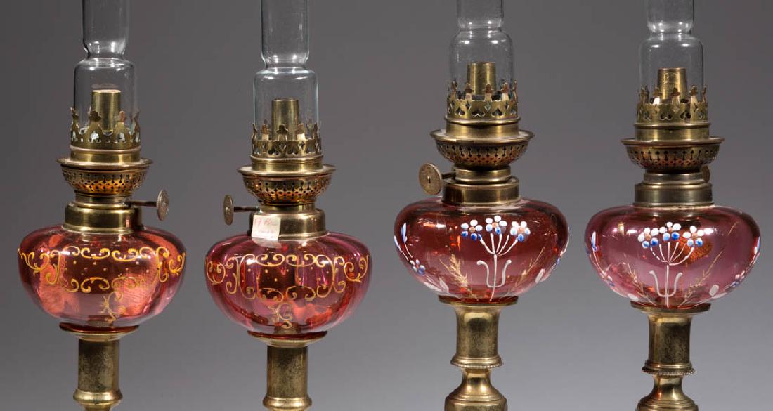 ASSORTED PANEL OPTIC DECORATED PEG LAMPS, TWO PAIR (1 of 2)