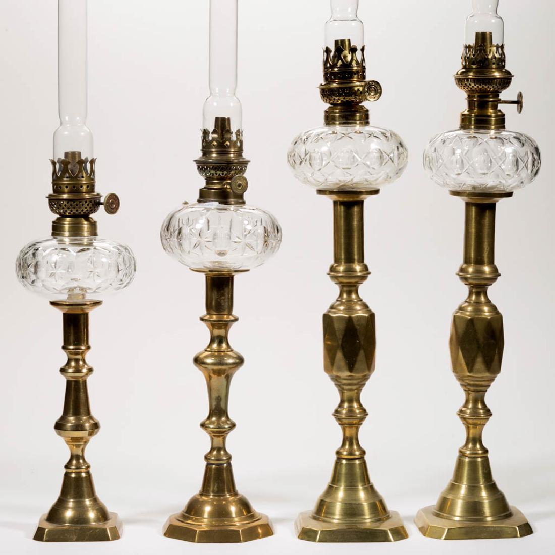 ASSORTED CUT GLASS PEG LAMPS, LOT OF FOUR (1 of 2)