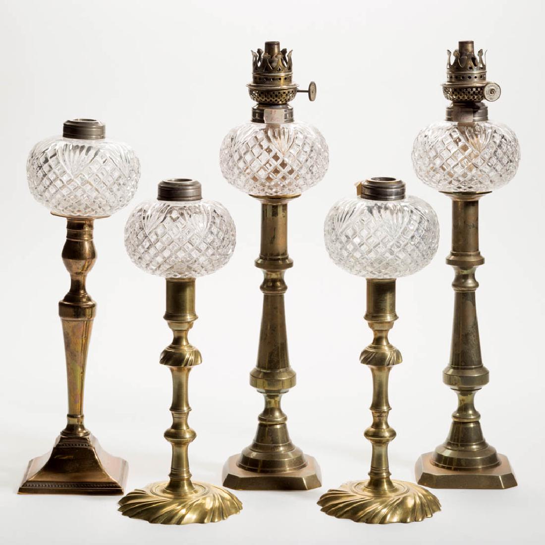 ASSORTED PINEAPPLE AND FAN PRESSED GLASS PEG LAMPS, LOT (1 of 1)