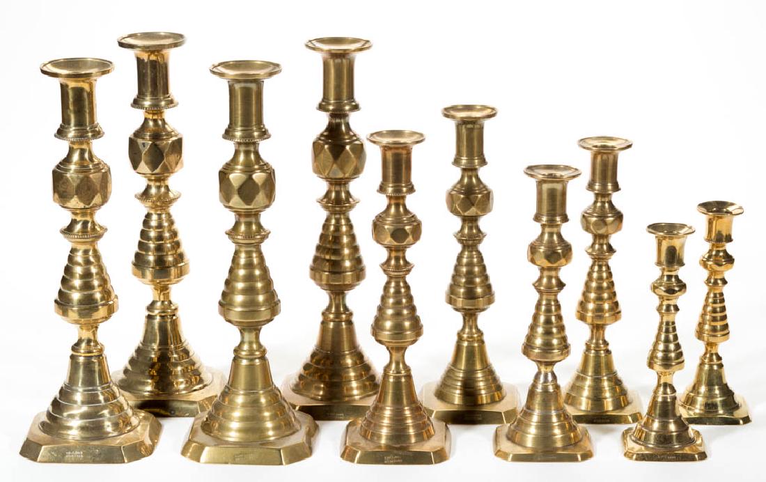 ASSORTED ENGLISH BRASS CANDLESTICKS, LOT OF TEN (1 of 1)