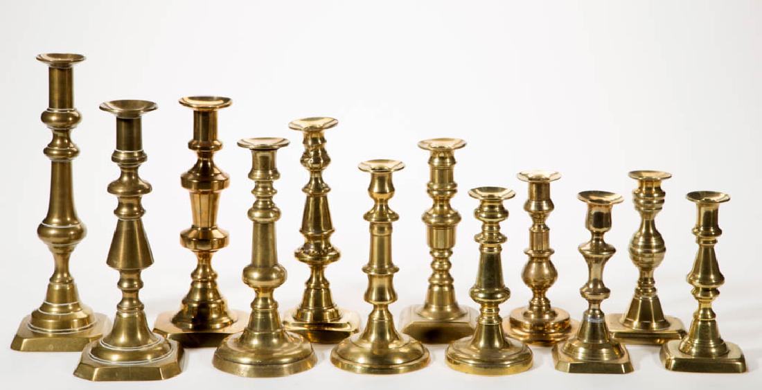 ASSORTED ENGLISH BRASS CANDLESTICKS, LOT OF 12 (1 of 1)