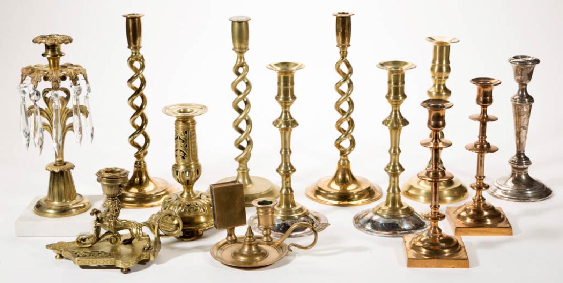 ASSORTED MIXED METAL CANDLESTICKS, LOT OF 13 (1 of 1)