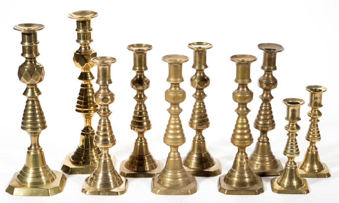 ASSORTED ENGLISH BRASS CANDLESTICKS, LOT OF TEN (1 of 1)