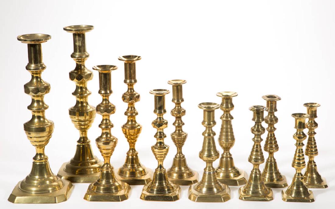 ASSORTED ENGLISH BRASS CANDLESTICKS, LOT OF 12 (1 of 1)