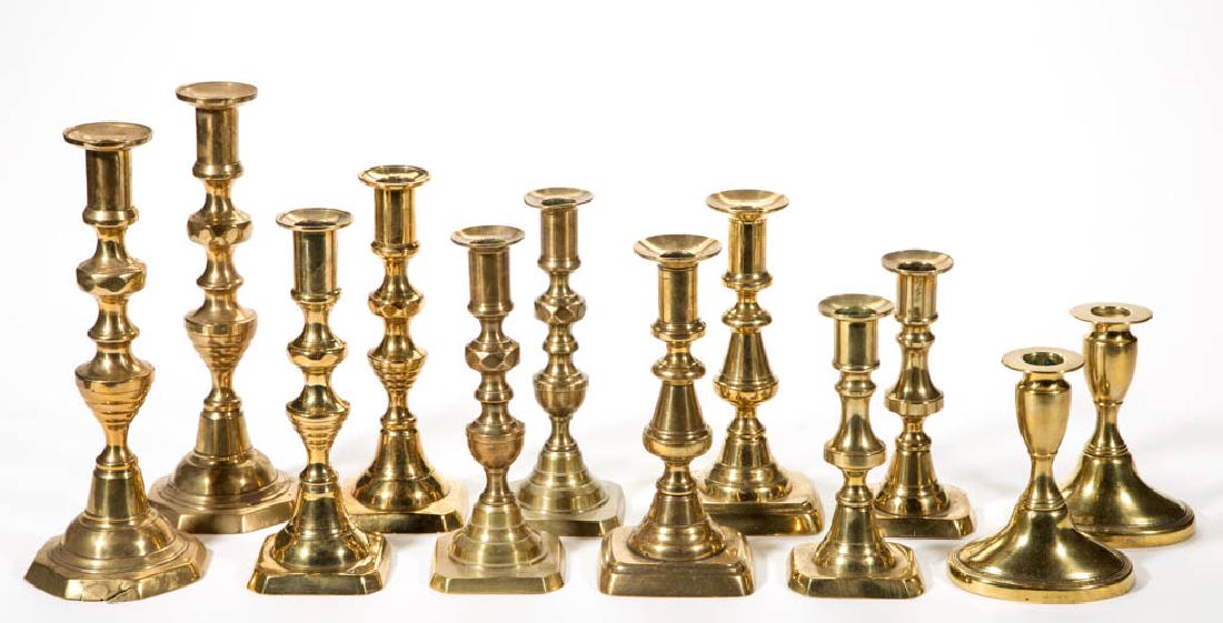 ASSORTED ENGLISH BRASS CANDLESTICKS, LOT OF 12 (1 of 1)
