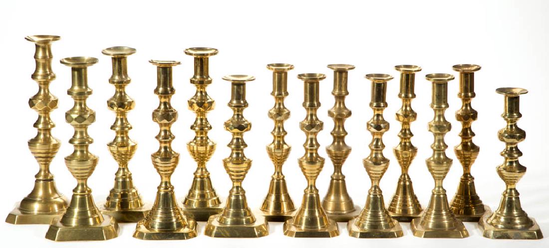 ASSORTED ENGLISH BRASS CANDLESTICKS, LOT OF 14 (1 of 1)