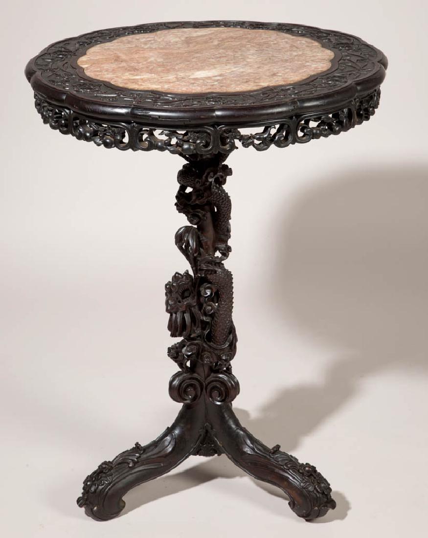 CHINESE CARVED WOOD AND MARBLE TABLE (1 of 8)