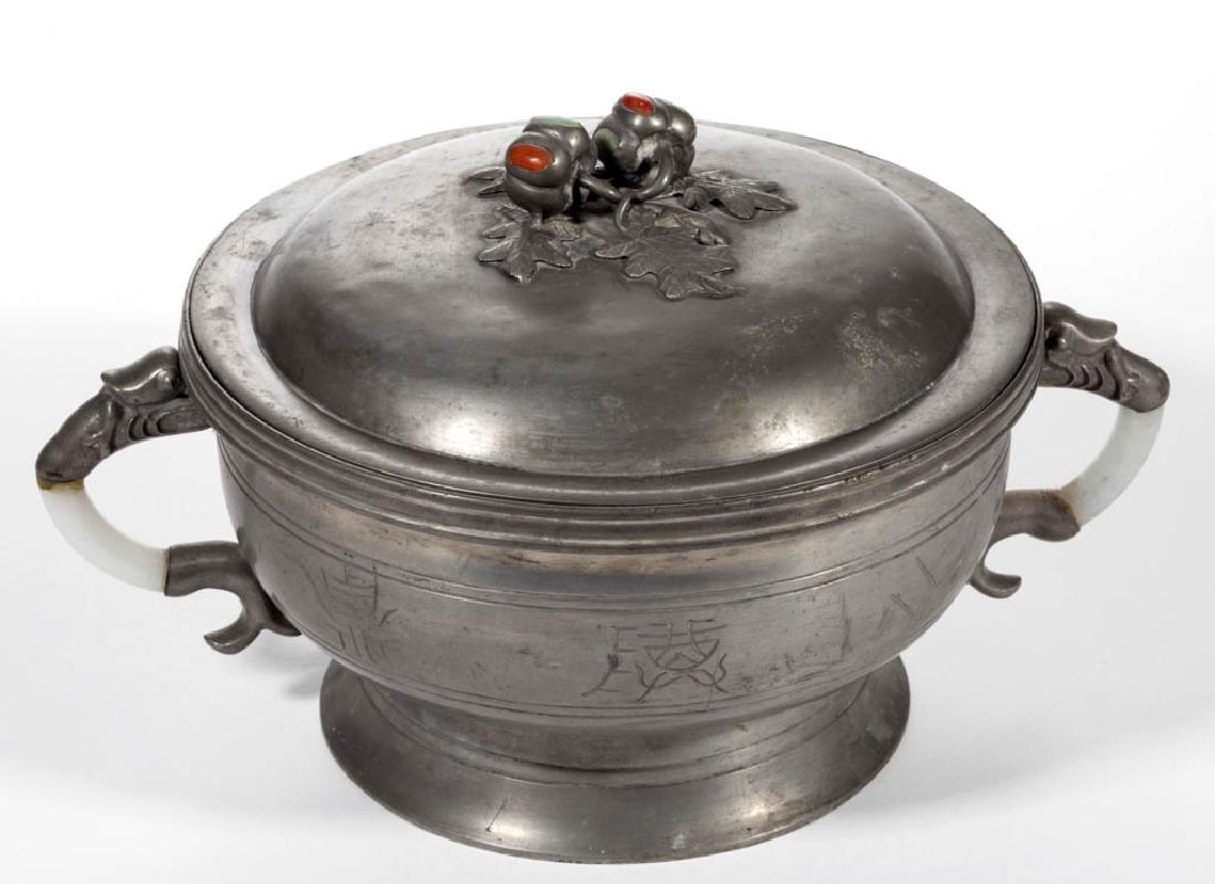 CHINESE PEWTER WARMING DISH (1 of 8)