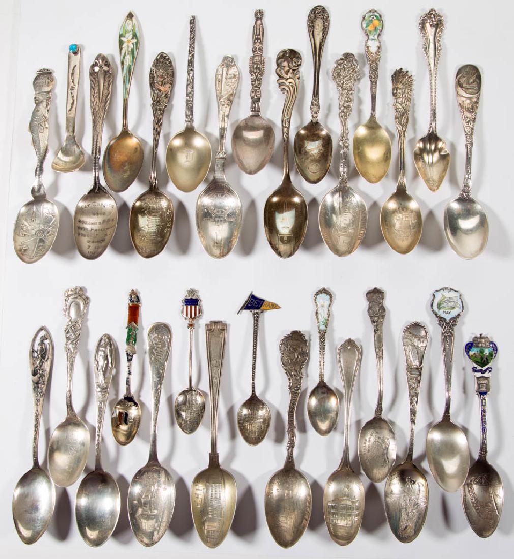 ASSORTED STERLING SILVER SOUVENIR SPOONS, LOT OF 30 (1 of 3)