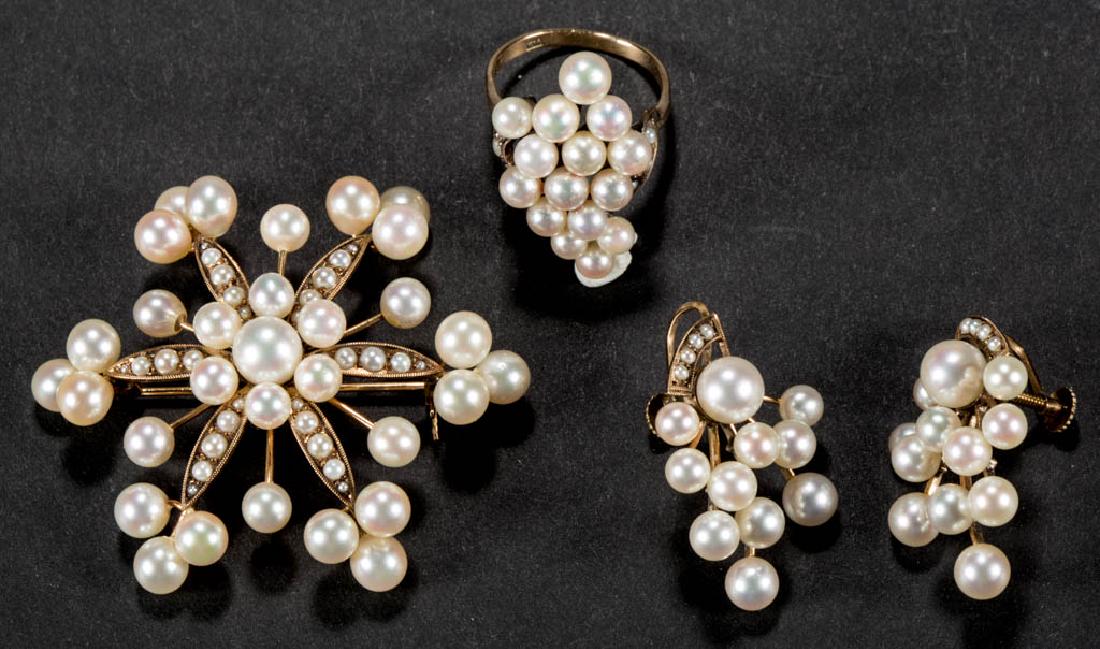 VINTAGE 14K GOLD AND PEARL FOUR-PIECE ENSEMBLE (1 of 1)