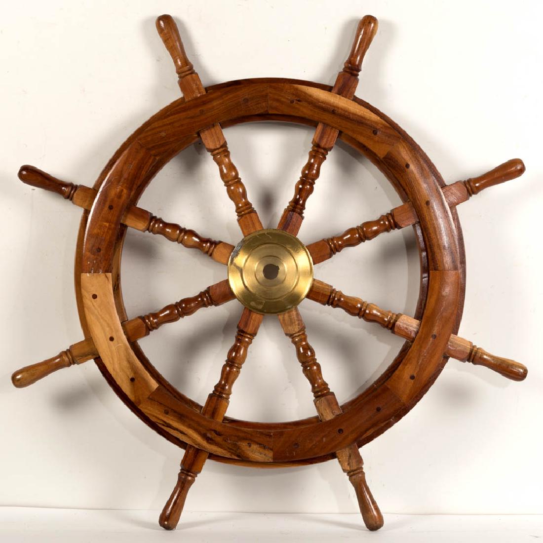 DECORATIVE WOOD AND BRASS SHIP'S WHEEL (1 of 1)