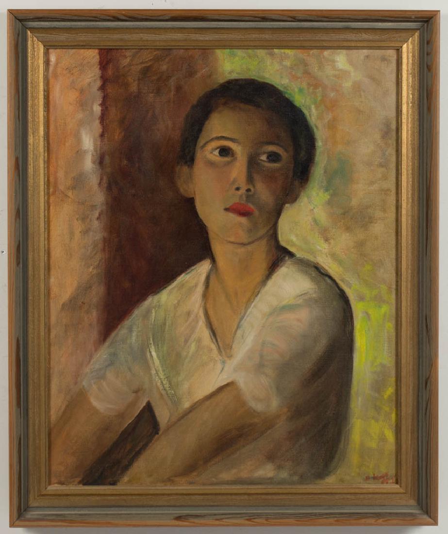 BARRY KERR (IRISH, 20TH CENTURY) PORTRAIT: BARRY KERR (IRISH, 20TH CENTURY) PORTRAIT, oil on canvas, expressive depiction of young sitter with dark hair and large, dark eyes, face turned away from the viewer, signed and dated lower right, penc