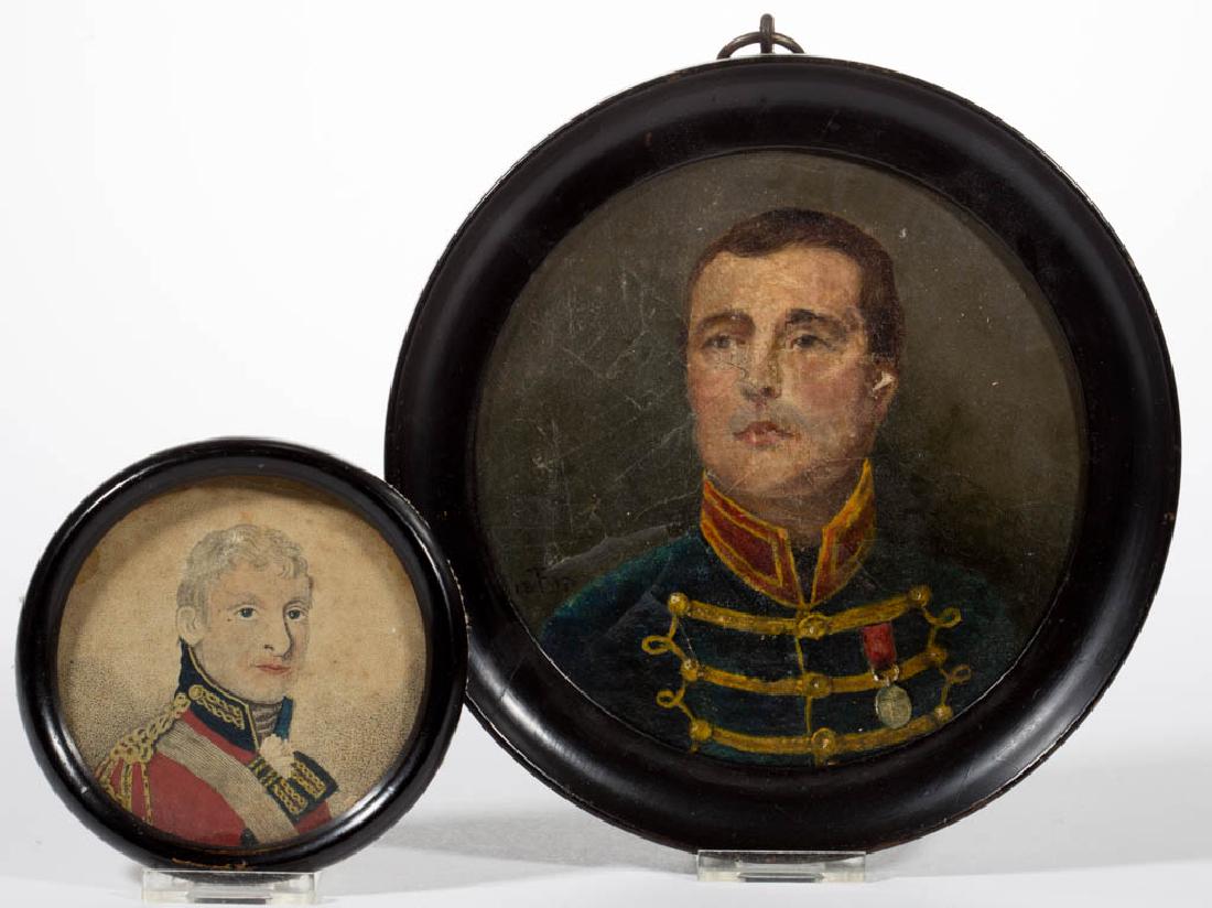 CONTINENTAL SCHOOL (19TH CENTURY) MILITARY PORTRAIT: CONTINENTAL SCHOOL (19TH CENTURY) MILITARY PORTRAIT, oil on canvas, depicting an officer wearing a Napoleonic Hussars jacket with red collar, a medal hanging from the braiding, signed with "1817" flan