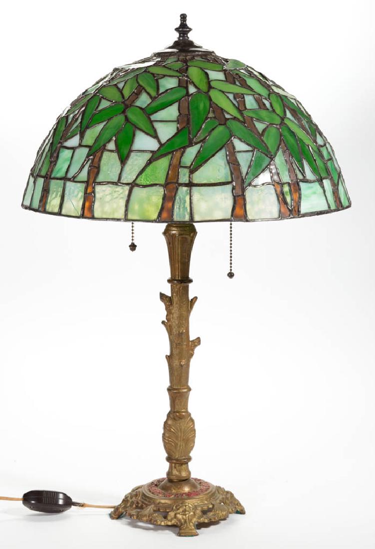 TIFFANY-STYLE BAMBOO LEADED GLASS TABLE LAMP (1 of 4)